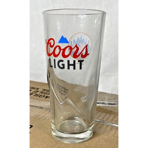 PAIR COORS LIGHT SIGNATURE 3D MOUNTAIN 16OZ PILSNER BEER GLASSES NY METS LOGO